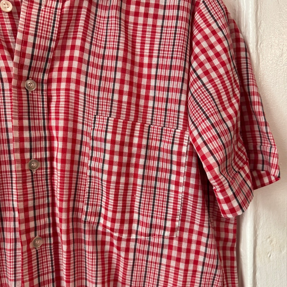 Vintage 70s‎ Short Sleeves Plaid Shirt Elevated Basics Red Dagger Collar Cotton - Picture 8 of 8